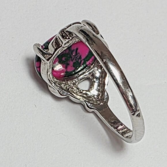 Pink and Green Stone Statement Ring Silver Tone | EU 19 (US 9) - Picture 6 of 6